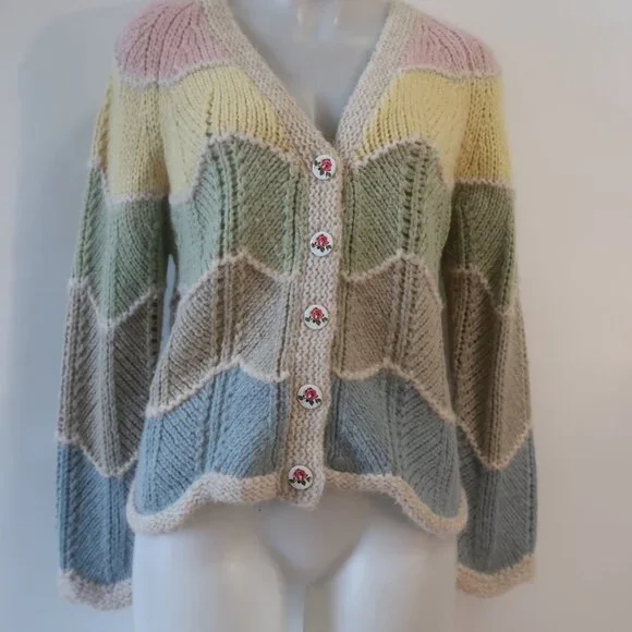 Womens LoveShackFancy Deena Pink-Multi Knit Cardigan Sweater M - Picture 4 of 8